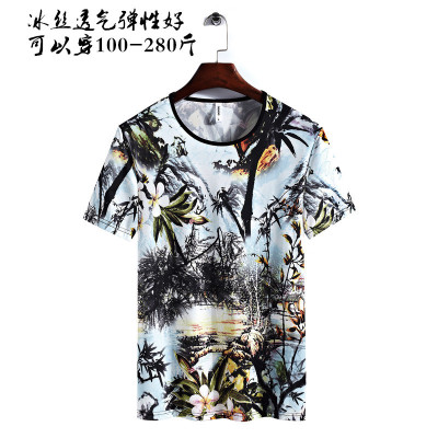 One Piece Dropshipping Summer Men's Ice Silk Short Sleeve T-shirt Bottoming Shirt Slim Stretch Half Sleeve Top plus Size to 8XL