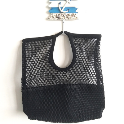 Mesh Canvas Stitching Portable Shopping Bag Mesh Hollow out Beach Bag Wrist Bag Customized Buggy Bag