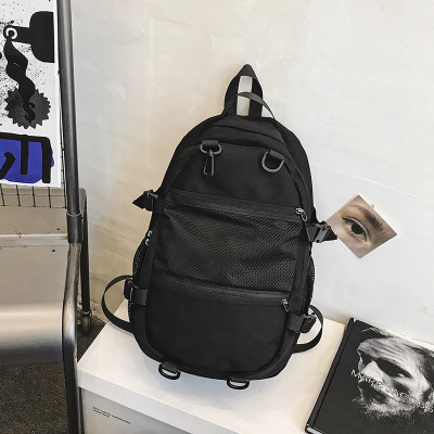 Workwear Schoolbag Korean Harajuku Ulzzang Men's High School Student Backpack Women's Black Large Capacity Travel Backpack