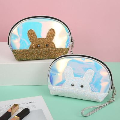 New Laser Cartoon Rabbit Cosmetic Bag Female Portable and Cute Travel Family Buggy Bag Wash Bag Wholesale