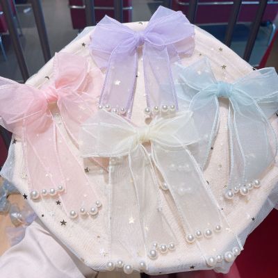 Barrettes Pearl Ribbon Korean Bow Girl Heart Duckbill Clip All-Match Jewelry Internet Celebrity Headdress