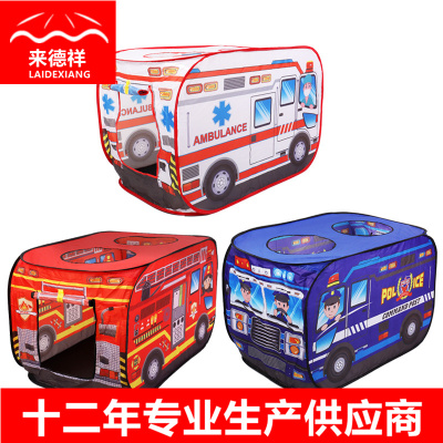 Cross-Border Children's Tent Simulation Police Car Fire Truck Indoor Play House Car Game House Wholesale Stall Toys