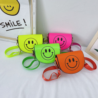 Customized 2021 Summer New Children's Bags Candy Color Pu Shoulder Girls' Coin Purse Cute Smiley Face Crossbody Coin Purse