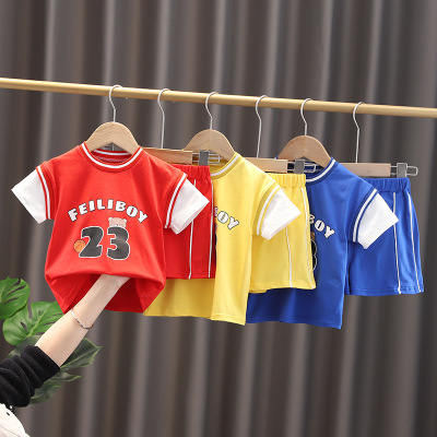 Boys Summer Suit 2021 New Western Style Children's Children's Basketball Wear Short Sleeve Summer Girls Baby Two-Piece Suit Fashion