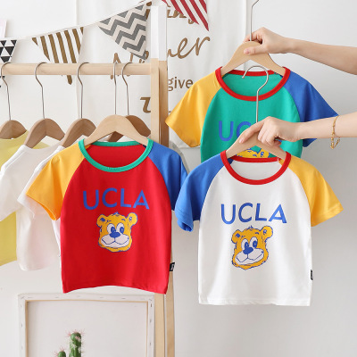 Baby Short Sleeve T-shirt 2021 Summer New Boys' Color Matching T-shirt Children's Summer Bottoming Shirt Korean Style