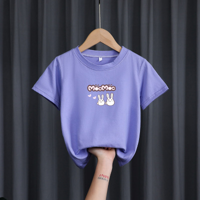 2006# Children's Cotton T-shirt 2021 Summer New Boy Girl Baby Cartoon round Neck Short Sleeve Top Western Style