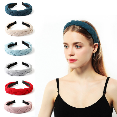 New French Retro Headband Solid Color Fabric Craft Dough-Twist Style Plaits Headband Korean Fashion Monochrome Braid Head Buckle Wholesale