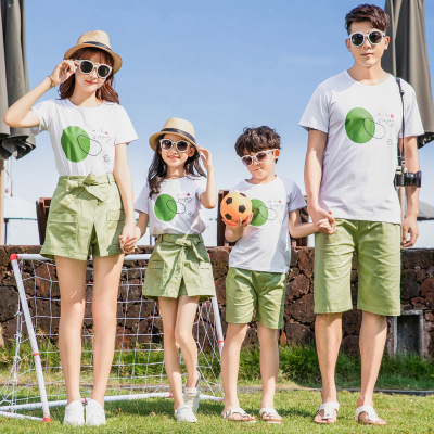 Internet Celebrity Parent-Child Suit a Family of Three and Four Mother-Child Mother-Daughter Matching Outfit Summer Suit Family Portrait Western Style Photo Suit Fashion