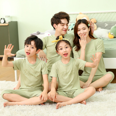 Parent-Child Pajamas Summer a Family of Three Or Four Boys and Girls Short Sleeve Suit Mother and Daughter Leisure Pajamas Air Conditioning Clothes Thin