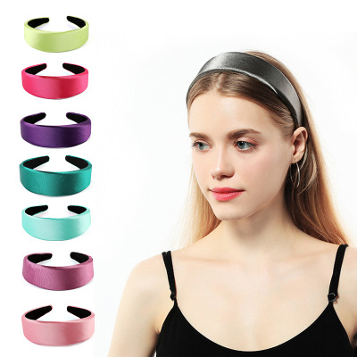 Hair Accessories Sponge Ring Solid Color Headband Color Headband Simple Flat Ultra-Thin Fabric Silk Satin Headband Wholesale