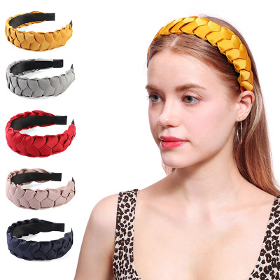 European and American Solid Color Handmade Woven Twisted Headband with Teeth Face Washing Wide Edge Fabric Versatile Knotted Fairy Hair Accessory