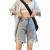 Denim Shorts Women's Summer 2021 New Korean Style Loose Hole High Waist Slimming All-Matching Straight Wide Leg Shorts