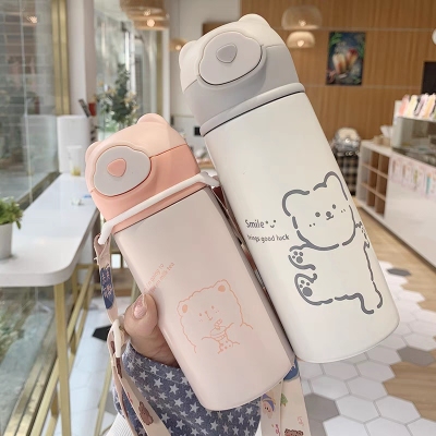 New 304 Stainless Steel Vacuum Cup Student Female Creative Portable and Cute Straw Style Small Children's Water Cup