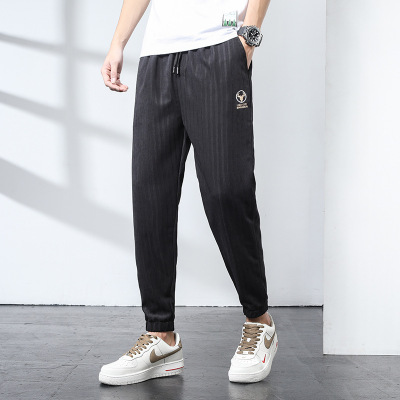 Men's Japanese Cropped Harem Pants Fashion Brand Summer Trendy Loose Tappered Pants Ankle-Tied Ice Silk Casual Pants Autumn