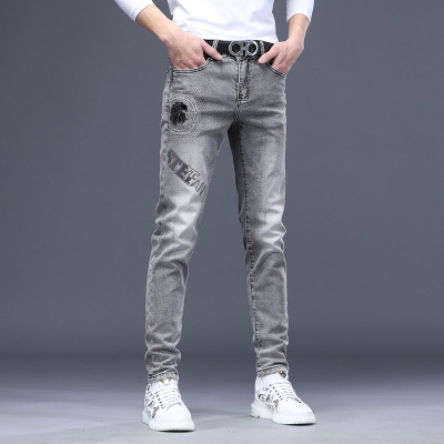 2021 Spring/Summer Denim Pants Men's Trousers Fashion Brand Embroidery Trend Stretch Casual Tappered Printed Jeans Men