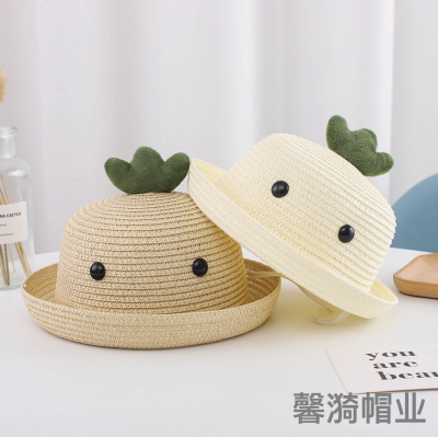 Children's Spring and Autumn Bucket Hat Korean Cute Dinosaur Baby Trendy Cute Hat Little Boy Summer Sun Protection Straw Sun Hat