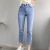 Women's Cropped Jeans with Slit, 2021 Summer Slimming Straight Pants High Waist, Draped Pants 10276