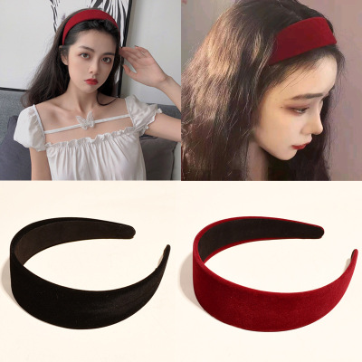 Korean Style Solid Color Retro Velvet Headband Temperament Ins Internet-Famous Headband Hairpin with Broad Edge Simple Hair Accessories Headwear for Women