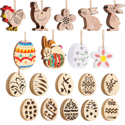 Creative Wooden Craftwork Easter Day Party Home Decorations Half-Handmade DIY Carved Egg Pendant
