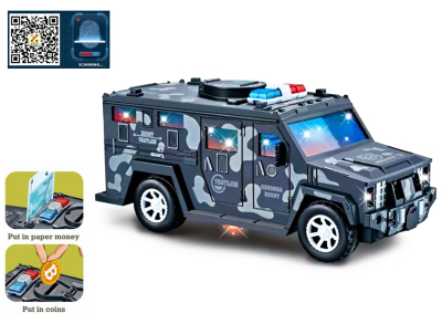  Bank Note Transport Car Coin Bank Hummer Car Automatic Money Roll Electric Cash Transfer Police Car