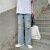 Lktm Men's# Ins Hong Kong Style Loose Drooping Jeans Men's Fashion Brand Drooping Straight Beggar Ripped Wide Leg Trousers