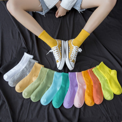 Socks Women's Fashionable Candy Color Fluorescent Socks Cotton Pure Girl Sister Sports Skateboard Tube Socks Colorful Ing Student Women's Socks