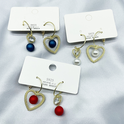 Silver Needle Korean Heart Pearl Earrings Personalized Diamond Heart-Shaped Ear Studs Earrings Female Earring Clipped Button Earrings