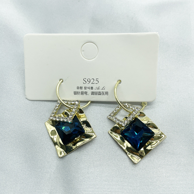 Sterling Silver Needle High-Grade Geometric Diamond Crystal Earrings Trendy Korean Graceful Online Influencer Simple Earrings