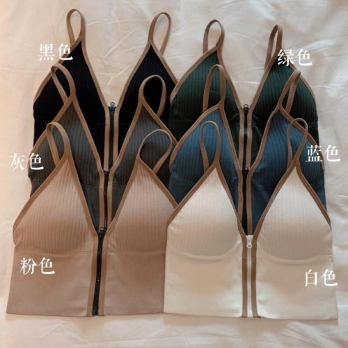 deep v zipper beauty back full exposed bottoming sling inner vest with chest pad sexy scheming thin shoulder strap wrapped chest female