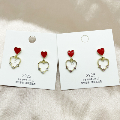 Red Heart-Shaped Ear Studs 2021 New Fashion Earrings Korean Style Simple Temperament Eardrops Female Online Influencer Small Ear Rings