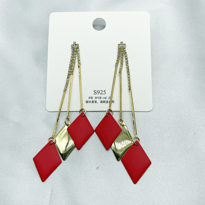 925 Silver Needle Rhombus Earrings Female Dignified Generous Style Earrings 2021 Hot Fashion Hong Kong Style High Sense Ins to Make round Face Thin-Looked
