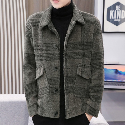 Foreign Trade Supply Factory Direct Sales Fashion Thickened Plaid Wool Coat Men's Winter New Youth Loose Jacket