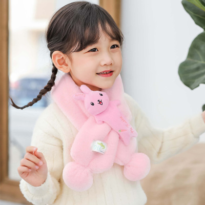 Autumn and Winter New Children's Scarf Korean Style Cute Imitation Rabbit Fur Princess Baby Girl Toddler Children Teens Fashion All-Matching Popular
