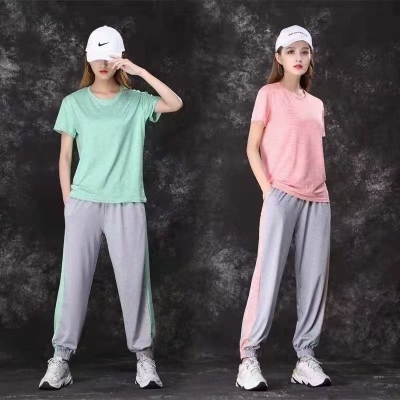 Women's Summer Loose Leisure Sports Breathable Slim Fit Quick Drying Clothes Home Loose T-shirt and Trousers Two-Piece Set