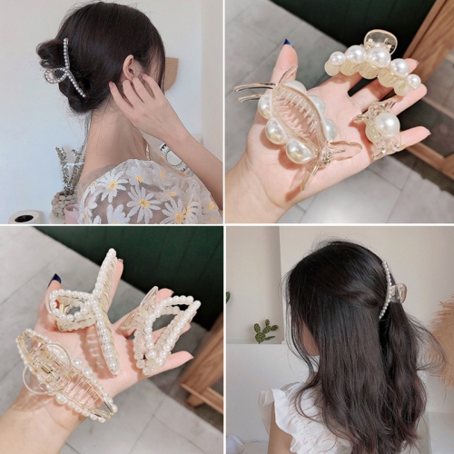 korean style side clip ins internet celebrity french retro grip all-match pearl hair claw temperament bun shark clip