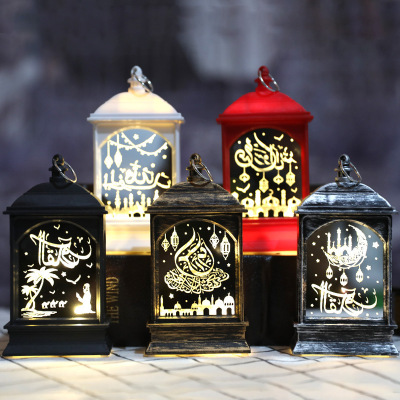 Cross-Border Wholesale Eid Home Decoration Storm Lantern Plastic Led Holiday Gift Electronic Candle Glass Mirror Pattern