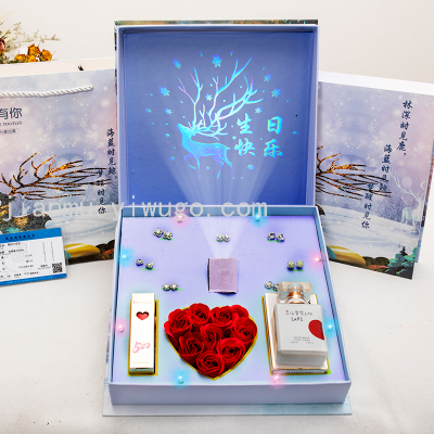 Qixi Valentine's Day Gift Box Yilu Has Your Creative Projection Birthday Gift for Girlfriend Wife Week Earrings Jewelry
