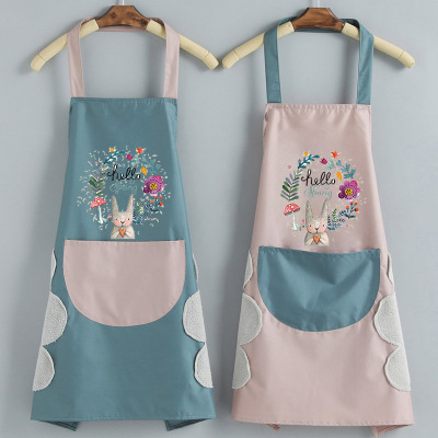 Apron Female Kitchen Cooking Household Waterproof Oil-Proof Cute Hand Wiping Overclothes Men's and Women's Work Clothes Logo Printing Apron