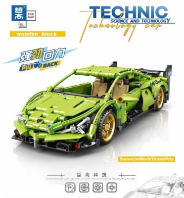 Zhe Gao Technology Ql0469 Pull Back Car DIY Green Cow Racing Car Small Particle Building Blocks Compatible with Lego off-Road Vehicle Model