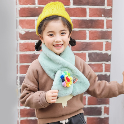 Children's Scarf Autumn and Winter Princess Korean Style Boys and Girls Warm Thick Coral Fleece Plush Kids SUNFLOWER Hot