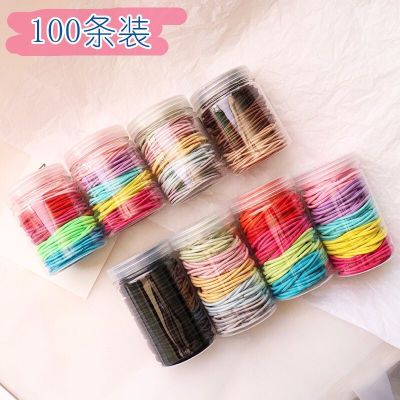 100 Pcs Barrel Korean High Elastic Basic Style Color Rubber Band Seamless Hairband Children Adult Head String Decoration