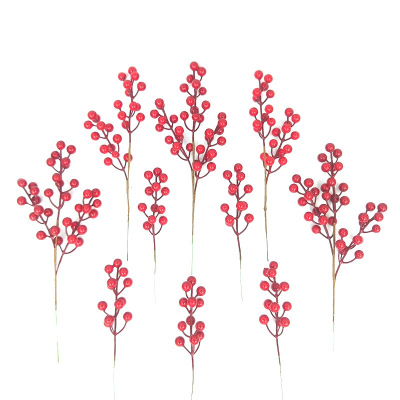 Factory Wholesale Custom Red Berry Simulation 3 Head Chinese Hawthorn Jequity Bean New Year Home Decoration Fortune Hollyberry