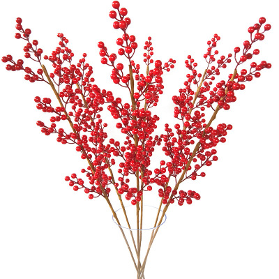 12 Fork Small Chinese Hawthorn Simulation Fruit Hollyberry Decorative Fruit Artificial Flower Christmas Fruit Chinese Hawthorn Fortune Fruit Display Direct Supply