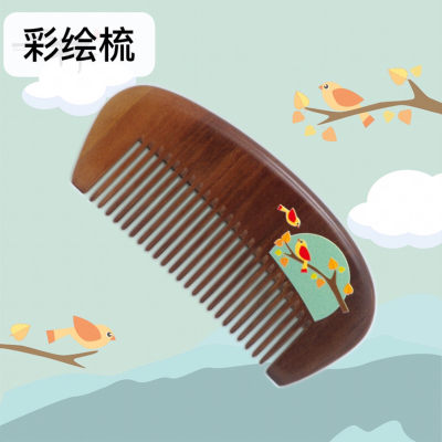 Factory Direct Sales Natural Log Two-Color Gradient Color Small Comb 3D Relief Painted Craft Beauty Comb