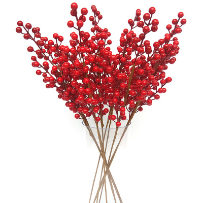 New Product Special Sale Single Stem Six Heads Chinese Hawthorn Simulation Think Beans Fortune Fruit Holly Berry Decoration Custom Wholesale