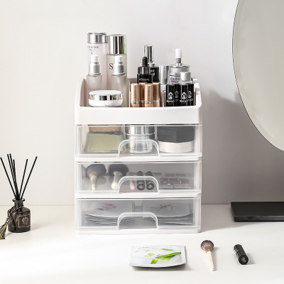 New Desktop Cosmetics Storage Box Plastic Transparent and Dustproof Dresser Drawer Cosmetic Case Wholesale