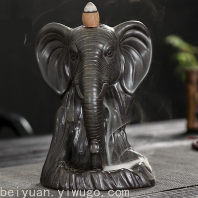 Ywbeyond Home Decor Ceramic Censer Waterfall Elephant Head Backflow Incense Burner Cone Incense Holder