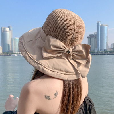 Spring and Summer Women's Sun Hat Foldable Hat Big Brim Sun Protection Hat Mesh Bucket Hat Temperament Beach Straw Hat Sun Hat