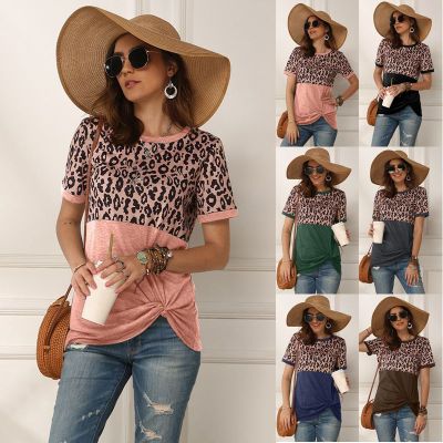Original Design European and American Women's Clothing Spring/Summer 2020 New Amazon Hot Sale Leopard Splicing Short Sleeve T-shirt Top Women