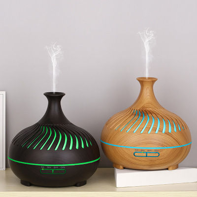 New Wood Grain Ultrasonic Humidifier Aroma Diffuser Hollow Colorful Light 500ml Large Capacity